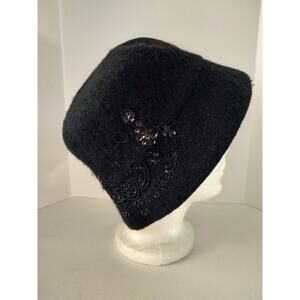 Great Northwest Black Wool Blend Bead Sequin Accent Winter Bucket Hat